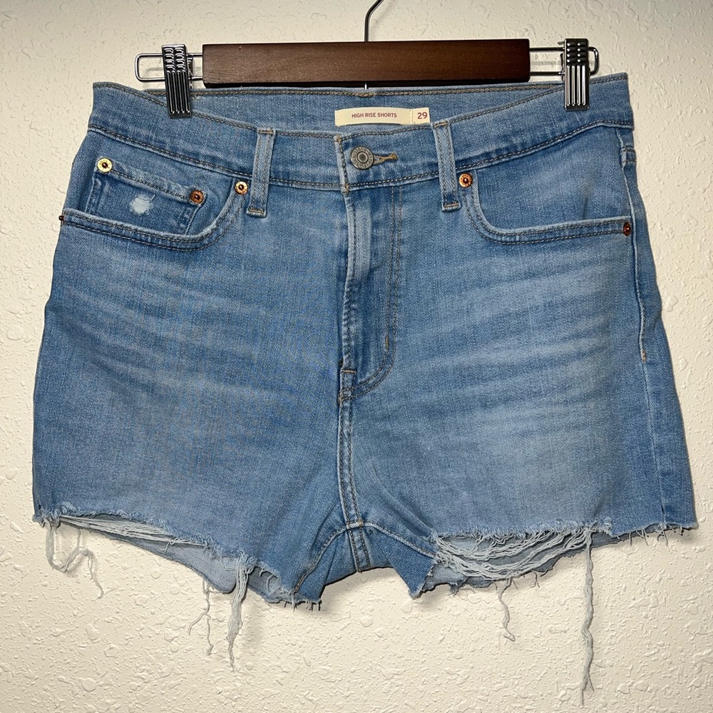 Levi's Blue Jean Shorts with Distressed Hem‎